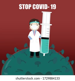 Vector Abbildung, Beenden Sie Covid 19 mit dem Impfstoff.