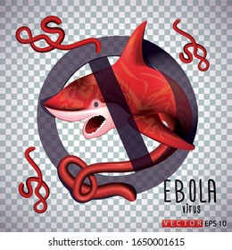 Ilustración vectorial de detener el virus del ébola. En la ilustración, un tiburón como un virus peligroso. EPS 10.