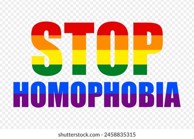 Vector illustration of Stop Homophobia rainbow color typography on transparent background