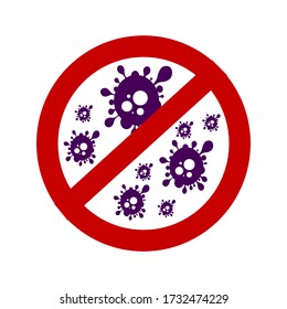 vector illustration. Stop icon of viruses, bacteria, germs and microbes isolated on white background
