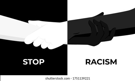 Vector Illustration | Stop Racism black and white hands shake in solidarity