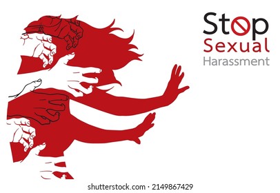 Vector Illustration Of Stop Sexual Harassment,man's Hand Hurts Woman,silhouette Or Shape Of Woman Trying To Fight,violence Against Women,workplace Bullying,human Rights,isolated On White Background