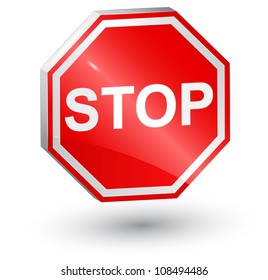 Vector Illustration Of Stop Sign, 3d.