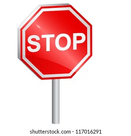 Vector Illustration Of Stop Sign, 3d.