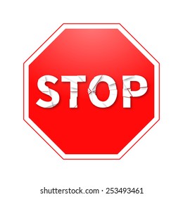Vector illustration of Stop sign with a broken inscription
