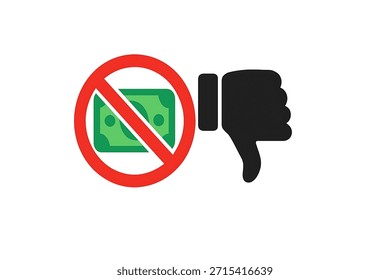 Ilustração vetorial do sinal de parada com gesto de antipatia ou polegar para baixo. Ícone do ódio final. Símbolo de ausência de ódio