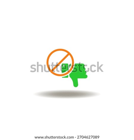 Vector illustration of stop sign with dislike or thumb down gesture. Icon of stop hate. Symbol of no hating, stop bullying.