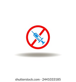 Vector illustration of stop sign with syringe. Icon of steroid. Symbol of bad injection.