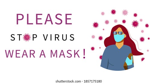 Ilustración vectorial de un concepto de virus de parada. Por favor, use una máscara. Coronavirus.