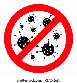 Vector illustration of stop virus sign in red color. Virus protection