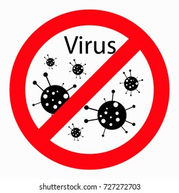 Vector illustration of stop virus sign in red color. Virus protection.Inscription virus