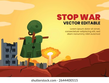 Ilustração vetorial parar guerra, armadura militar, paz, explosão nuclear. design plano