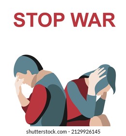 Vektorgrafik stoppen Krieg, Poster und Hintergrund, Menschen flaches Design.  Rot, Weiß und Blau.