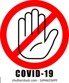 Vector illustration of stoppage sign with virus inside, stop symbol with coronavirus, prohibition sign with covid 19, Stop Virus logo, red and white isolated Stop Coronavirus symbol, cessation flu