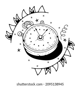 Ilustración vectorial con cronómetro. Aislado sobre un fondo blanco. Ilustraciones de garabatos.