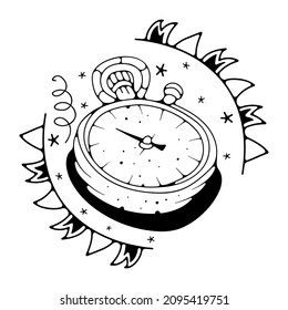Vector illustration with a stopwatch. Isolated on a white background. Cute doodle illustrations.