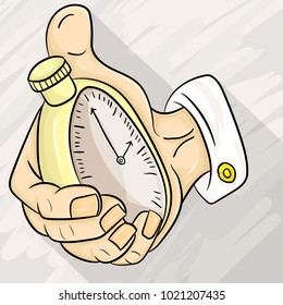vector illustration of a stopwatch in the palm of your hand