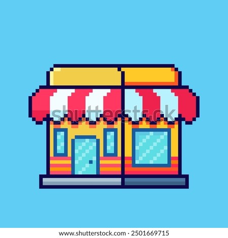 Vector Illustration of store building with Pixel Art Design, perfect for game assets themed designs