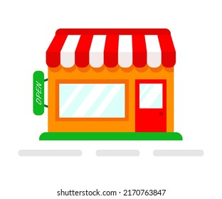 Vector illustration of store building in the town. Colorful cartoon flat shop.