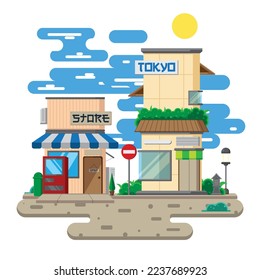 Vector illustration of store with flat design style