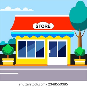 Ilustración vectorial de tienda o mercado con nube