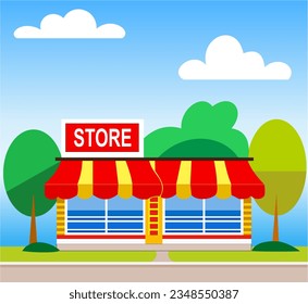 Vector illustration of store or market with cloud