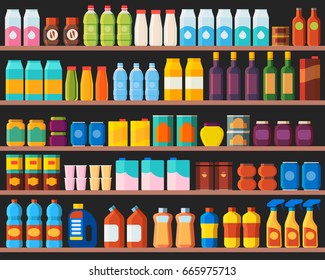 Vector illustration of store shelves with products