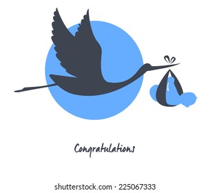 Vector illustration of Stork with baby card