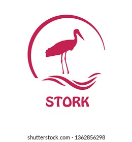 Vector illustration of a stork in the background of the sun