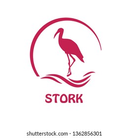 Vector illustration of a stork in the background of the sun