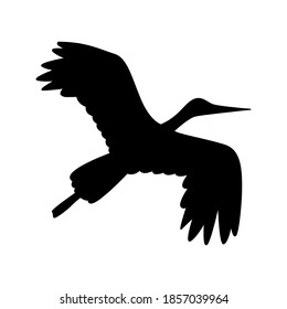 Vector illustration of stork black silhouette isolated on white background