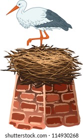 Vector illustration of Stork on the chimney.