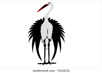 ilustración vectorial de una cigüeña bajo el fondo blanco
