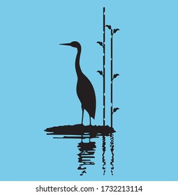 Ilustración vectorial de la cigüeña en el agua