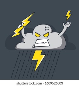 Vector illustration of storm clouds. angry cloud. lightning.