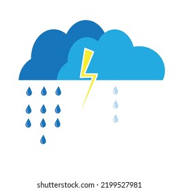 vector illustration of storm icons, thunderclouds lightning, weather forecast, storm warning