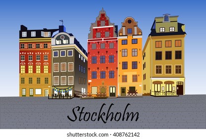 Vector illustration of Stortorget place in Gamla stan, Stockholm