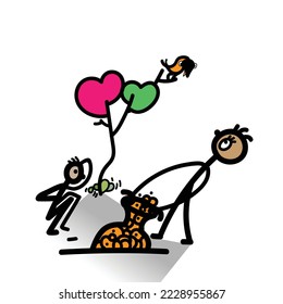 Vector illustration story design  of two people and a bird