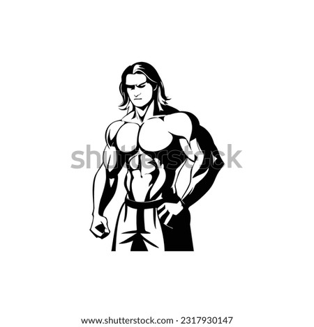 vector illustration of a stout man with long hair isolated on white background