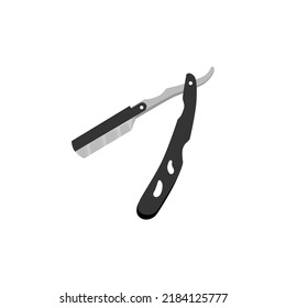 Vector Illustration Of Straight Razor With Black Handle And Color Wet Shave Razors For Men. Barber Shop