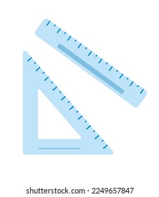 Vector illustration of straight and triangular ruler. Illustration in cartoon style isolated on white background. Children's creativity in the children's room. Study and drawing