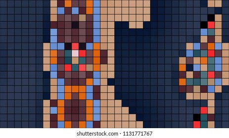 Vector illustration of a strange colorful pattern. Abstract geometrical background. Creative wallpaper in a pixel art style.