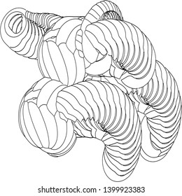 Vector illustration of a strange doodle structure consisting of geometric shapes on a white background. Suitable as a template for a coloring book.