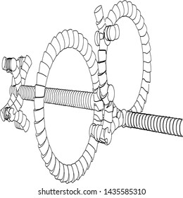 Vector illustration of a strange doodle structure consisting of geometric shapes on a white background. Complex geometrical object. Suitable as a template for a coloring book.
