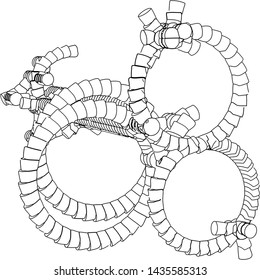 Vector illustration of a strange doodle structure consisting of geometric shapes on a white background. Complex geometrical object. Suitable as a template for a coloring book.