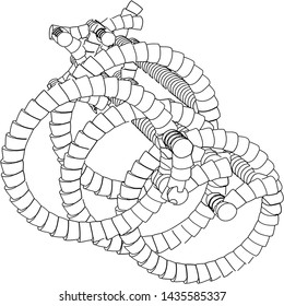 Vector illustration of a strange doodle structure consisting of geometric shapes on a white background. Complex geometrical object. Suitable as a template for a coloring book.