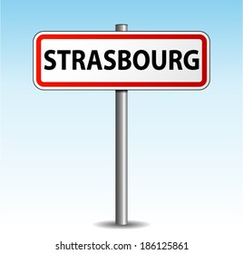 Vector illustration of strasbourg signpost on sky background