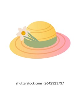Vector Illustration of a Straw Summer Hat with Ribbon and Flower Decoration