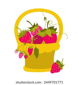 Ilustración vectorial de fresas en una cesta.