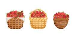 Vector Illustration Of Strawberries In The Baskets. 